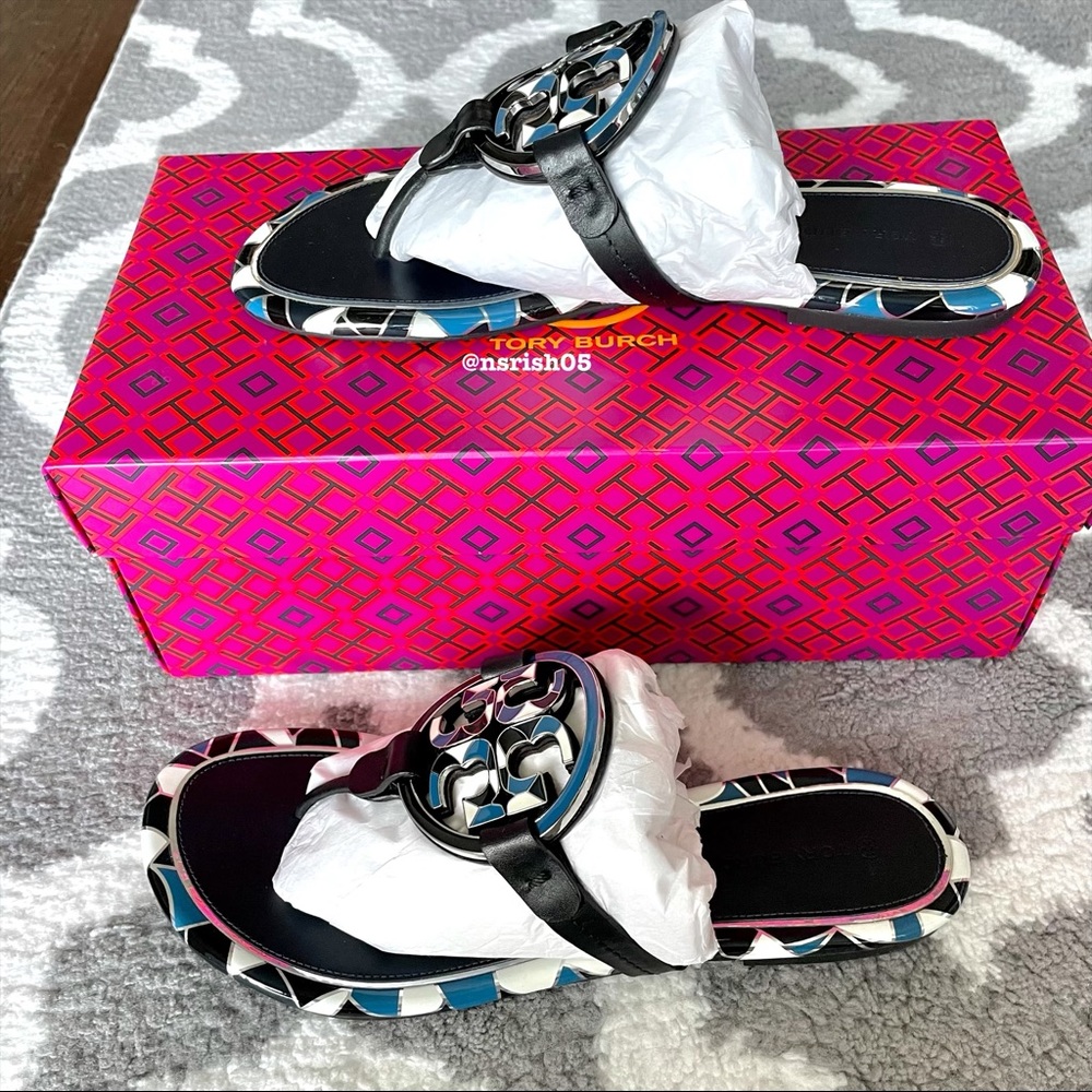 ☀️NEW☀️TORY BURCH Miller Sandals Enamel Black 8.5 - Picture 5 of 12